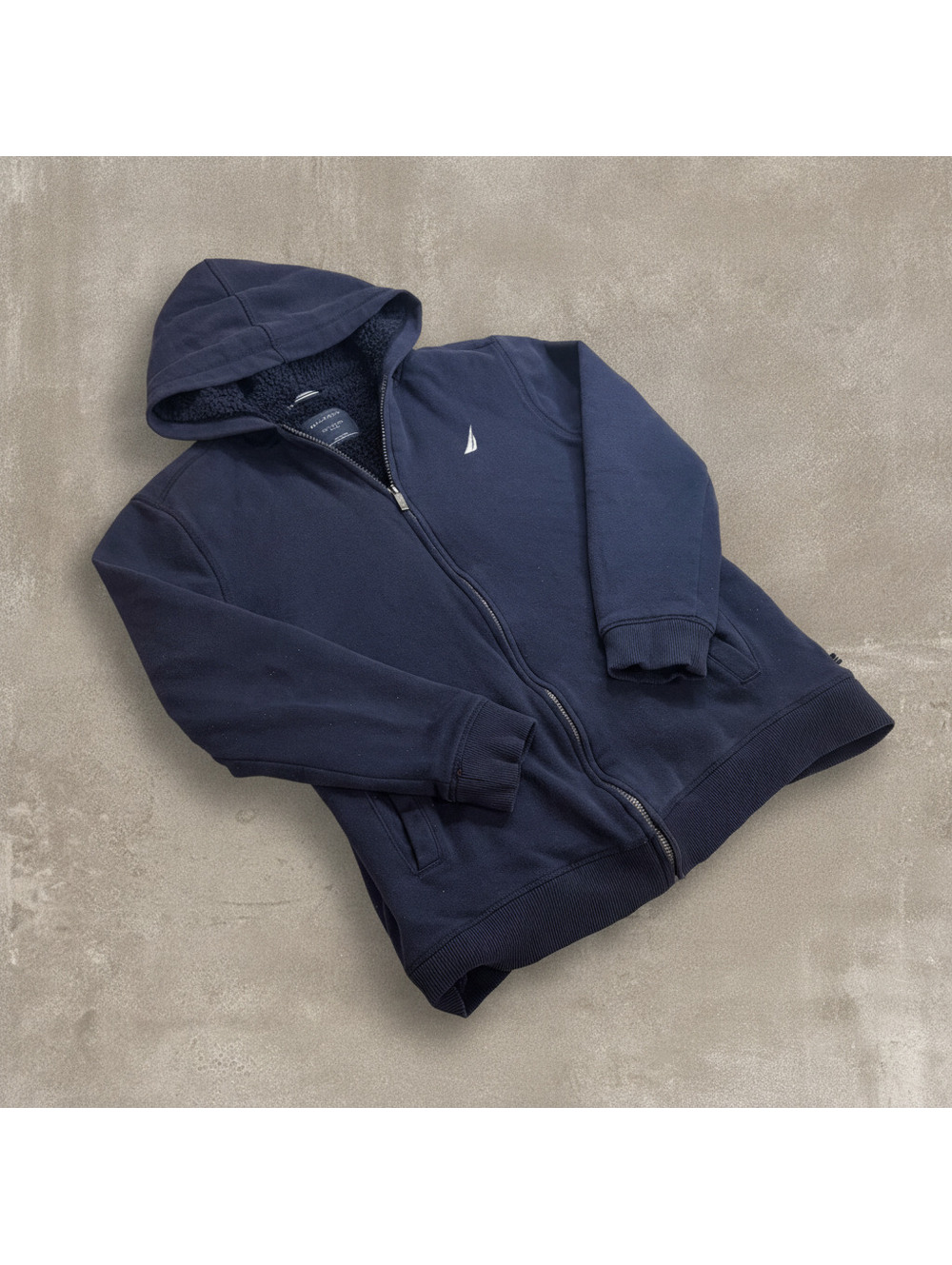 Nautica Boys Youth XL Fits Mens S Navy Sherpa Fleece Lined Zip Hoodie Jacket